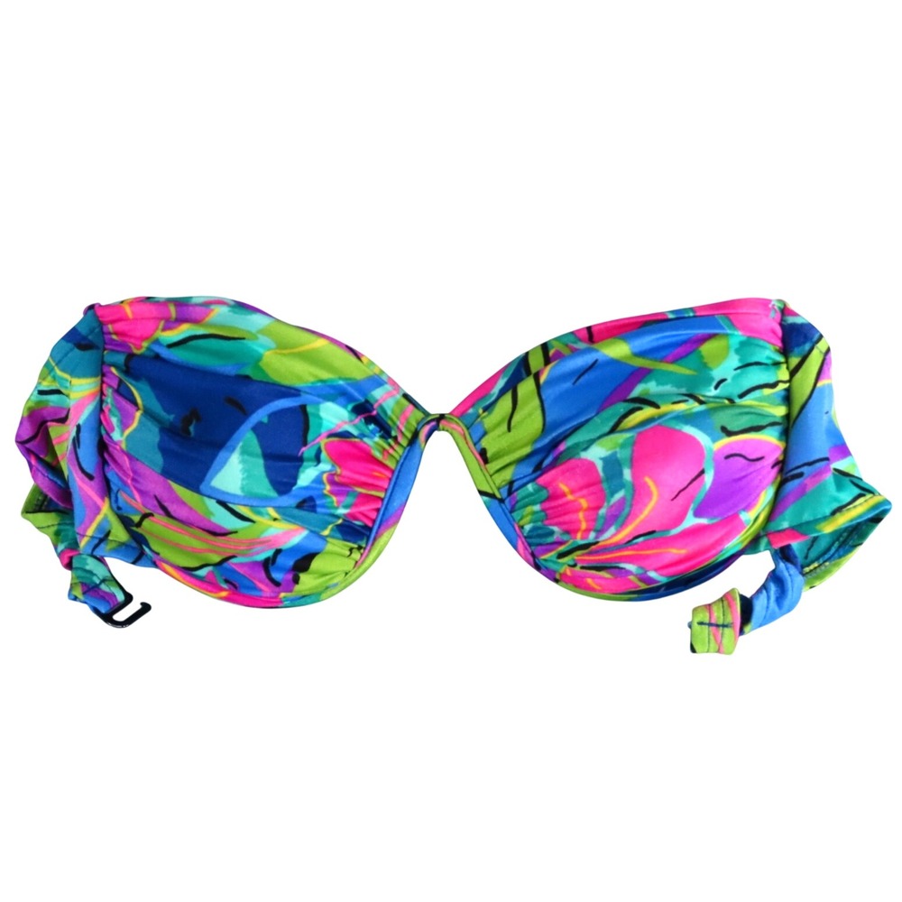 VTG CATALINA BIKINI SWIM SUIT TOP Bright Floral 1-PC UNDERWIRE BULLET BRA Wow!